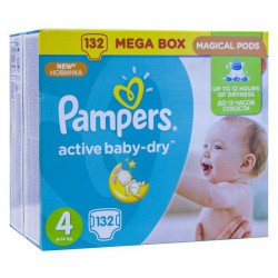 Подгузники, Pampers (Памперс) 8-14 кг 132 шт актив беби драй макси