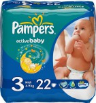 Подгузники, Pampers (Памперс) 4-9 кг 22 шт Актив беби-драй миди