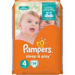 Подгузники, Pampers (Памперс) 8-14 кг р. 4 14 шт слип энд плей макси ромашка