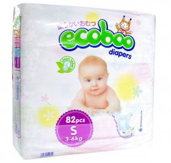 Подгузники, Ecoboo (Экобо) 3-6 кг р. S 82 шт