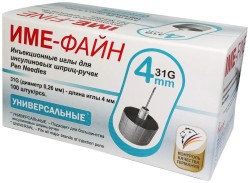 Иглы медицинские инъекционные одноразовые, IME-Fine (ИМЕ-Файн) р. 0.26ммх4мм 31G 100 шт для инсулиновых шприц-ручек универсальные