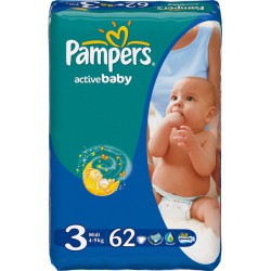 Подгузники, Pampers (Памперс) 4-9 кг р. 3 62 шт актив беби миди