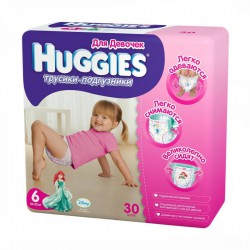 Подгузники-трусики для девочек, Huggies (Хаггис) 16-22 кг р. 6 30 шт литл волкерс джамбо